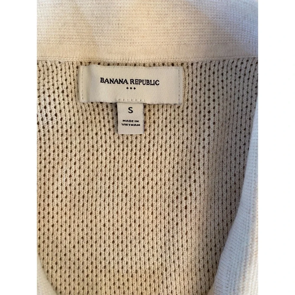 Banana Republic Sweater Polo Mens S Ivory Open Knit Short Sleeve Button Front